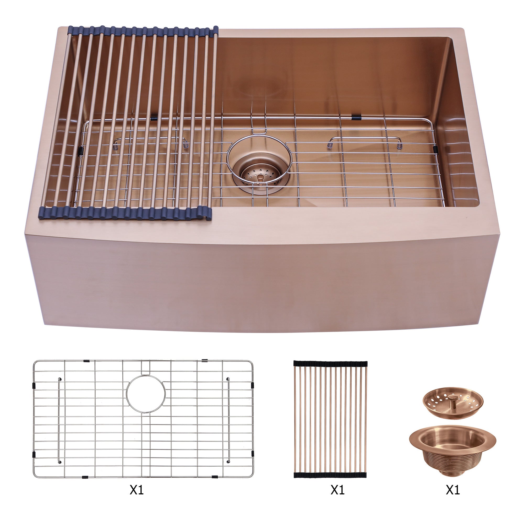 Rose Gold Farmhouse Sink 30 Inch Kitchen Sink Stainless Steel Apron Front with Nano-PVD Finish