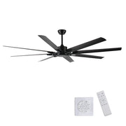 75 Inch Industrial DC Motor Ceiling Fan no light, Large Ceiling Fan with 8 Reversible Blades, 3 Downrods, 6-Speed Remote Control, Home or Commercial Ceiling Fans for Porch/Garage/Shop, Black
