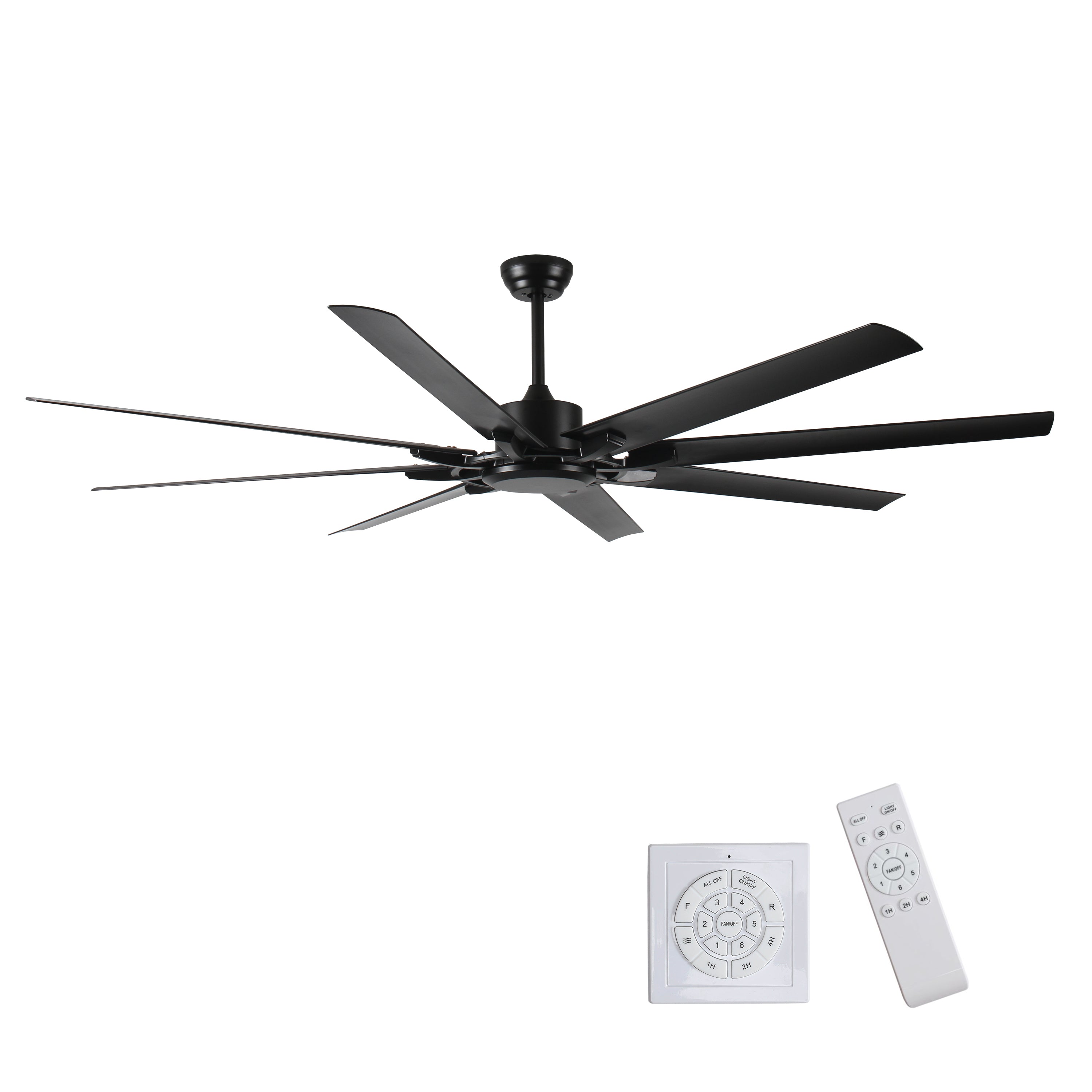 75 Inch Industrial DC Motor Ceiling Fan no light, Large Ceiling Fan with 8 Reversible Blades, 3 Downrods, 6-Speed Remote Control, Home or Commercial Ceiling Fans for Porch/Garage/Shop, Black