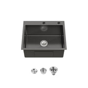 Stainless Steel Kitchen Sink, 23″x19″ Single Bowl, Undermount Handmade Sink in Black, with US Standard Drain and Hook, LS-SSBL02