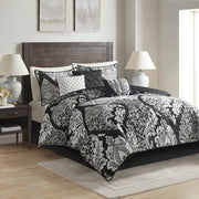 7 Piece Cotton Printed Comforter Set Black Cal King