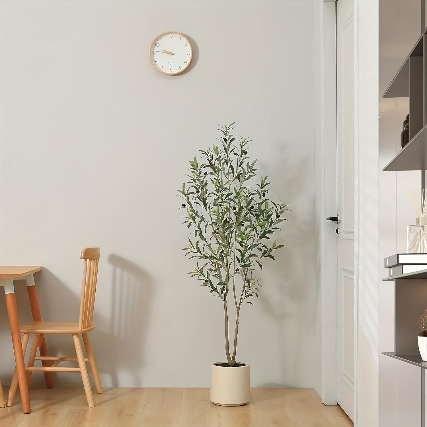 5ft Artificial Olive Tree with White Planter - Realistic Faux Olive Plant for Indoor Home Decor, Housewarming Gift, Holidays & Parties - No Maintenance Fake Tree, Year-Round Floor Decor, Olive Dec