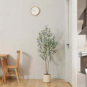 5ft Artificial Olive Tree with White Planter - Realistic Faux Olive Plant for Indoor Home Decor, Housewarming Gift, Holidays & Parties - No Maintenance Fake Tree, Year-Round Floor Decor, Olive Dec