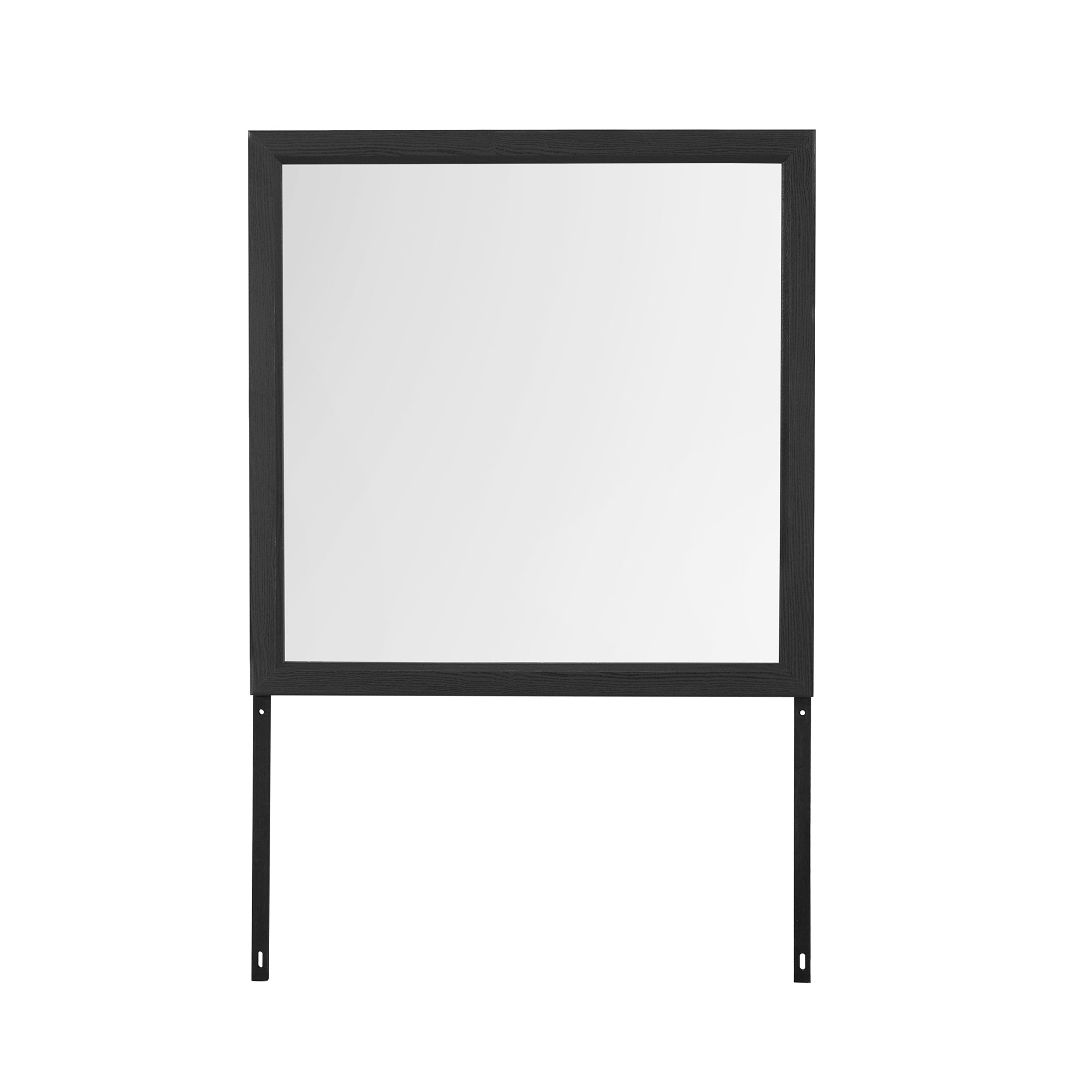 SOLUTO Urban Farmhouse Mirror with Rustic Gray Wood Inlay Black Finish MDF 39.37x0.98x39.57 inches