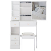 29.2' Small Space Left Drawer Desktop Vanity Table + Cushioned Stool, Extra Large Right sliding mirror, Multi Layer High Capacity Storage, Practical Fashionable Dresser, Suitable For Small Space