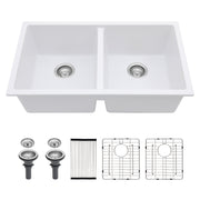 Quartz Kitchen Sink - Double Bowl White Granite Composite Undermount 33' x 19'