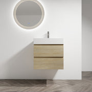 24' Wall-Mounted Bathroom Vanity With Resin Sink, 2-Soft Close Drawers, KD-Package
