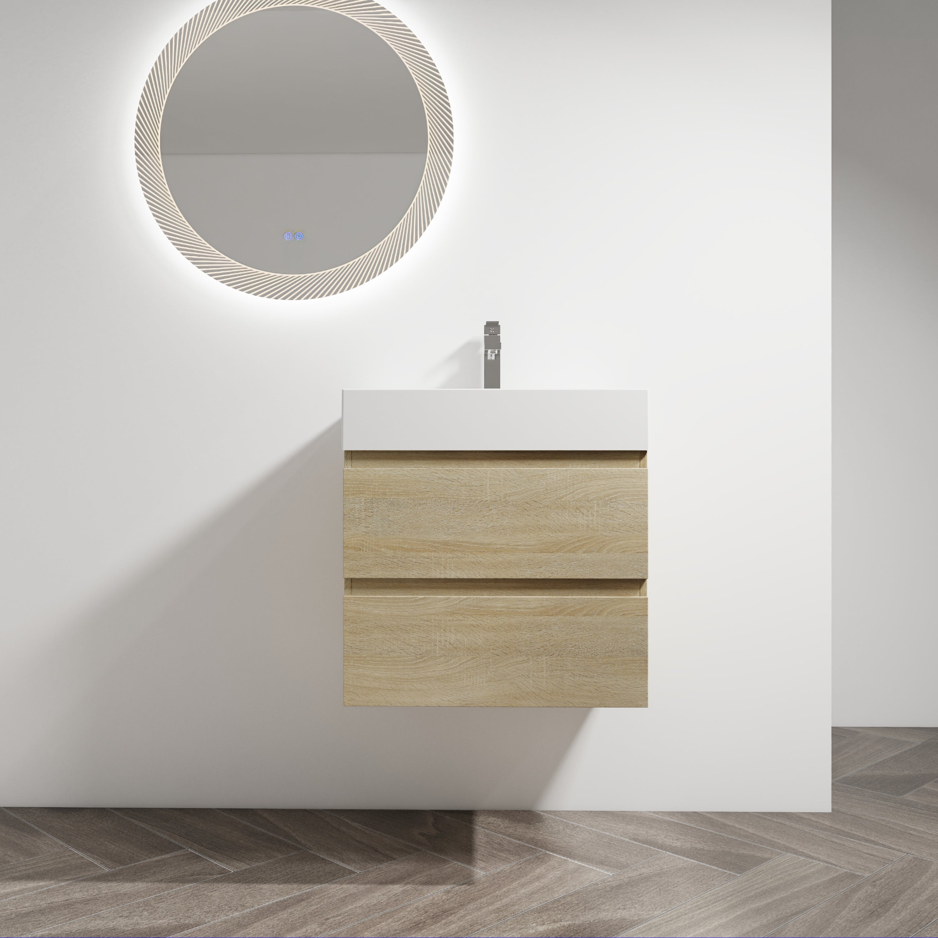 24' Wall-Mounted Bathroom Vanity With Resin Sink, 2-Soft Close Drawers, KD-Package