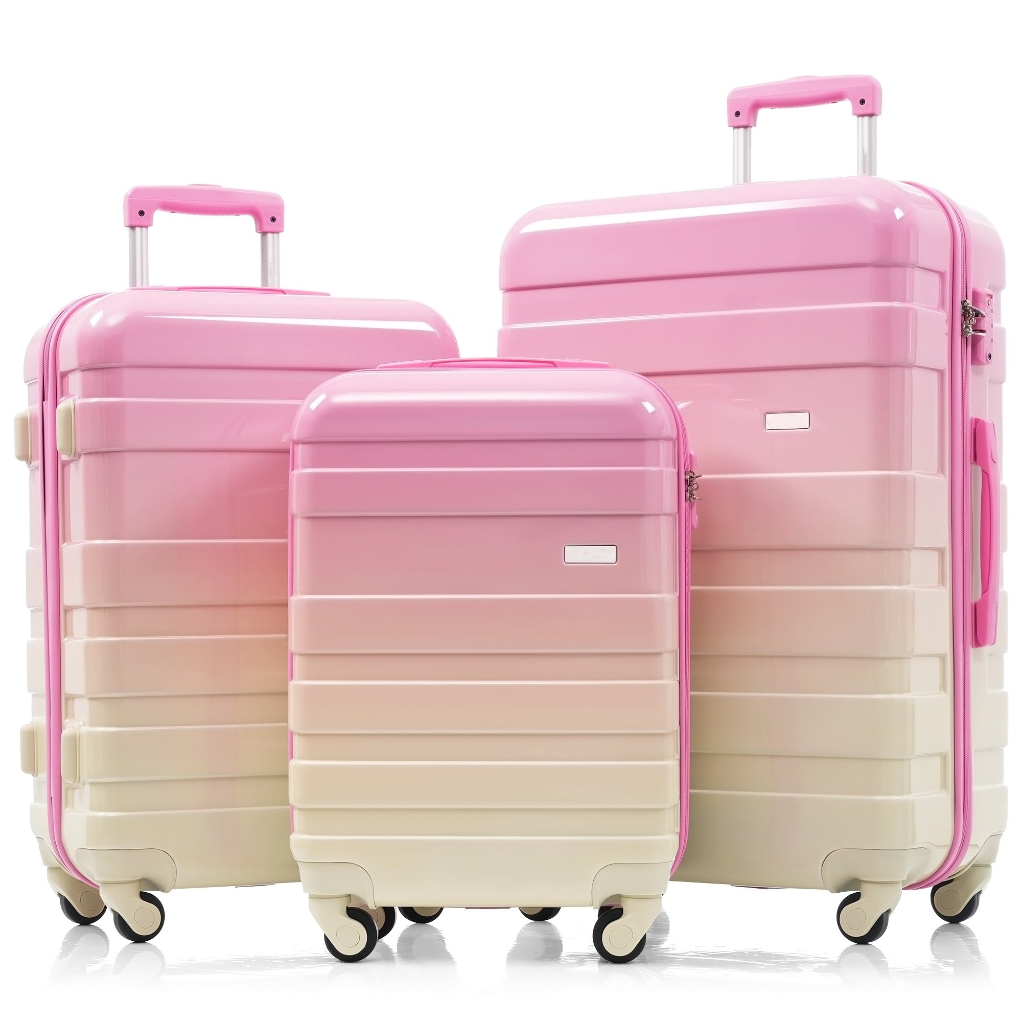 Luggage Sets New Model ABS Hardshell 3pcs Clearance Luggage Hardside Lightweight Durable Suitcase sets Spinner Wheels Suitcase with TSA Lock 20''24''28''( Pink)