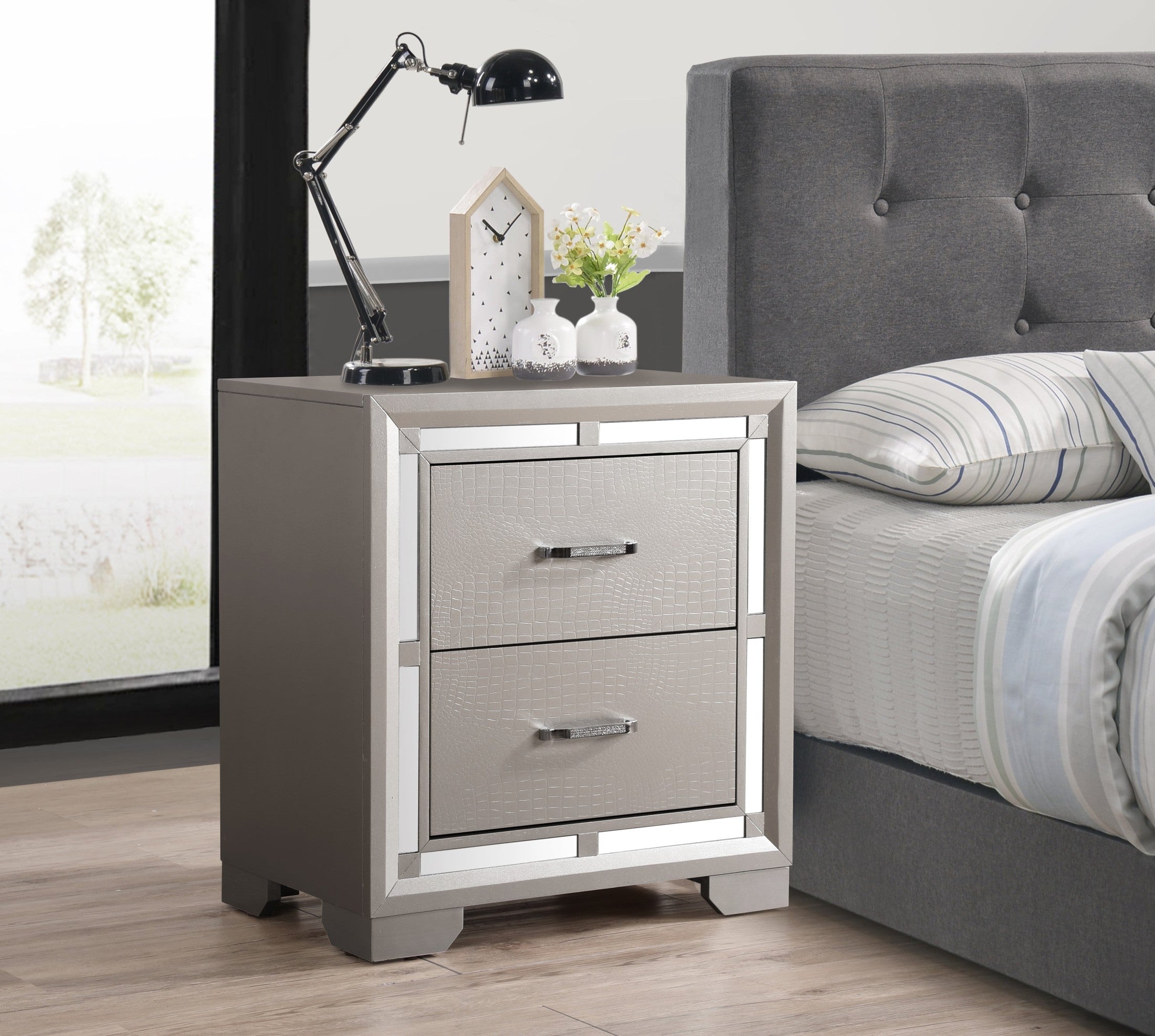 Elegant Silver Champagne Nightstand