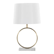 Moon Contemporary Table Lamp in White Marble, Gold Metal and White Shade by LumiSource