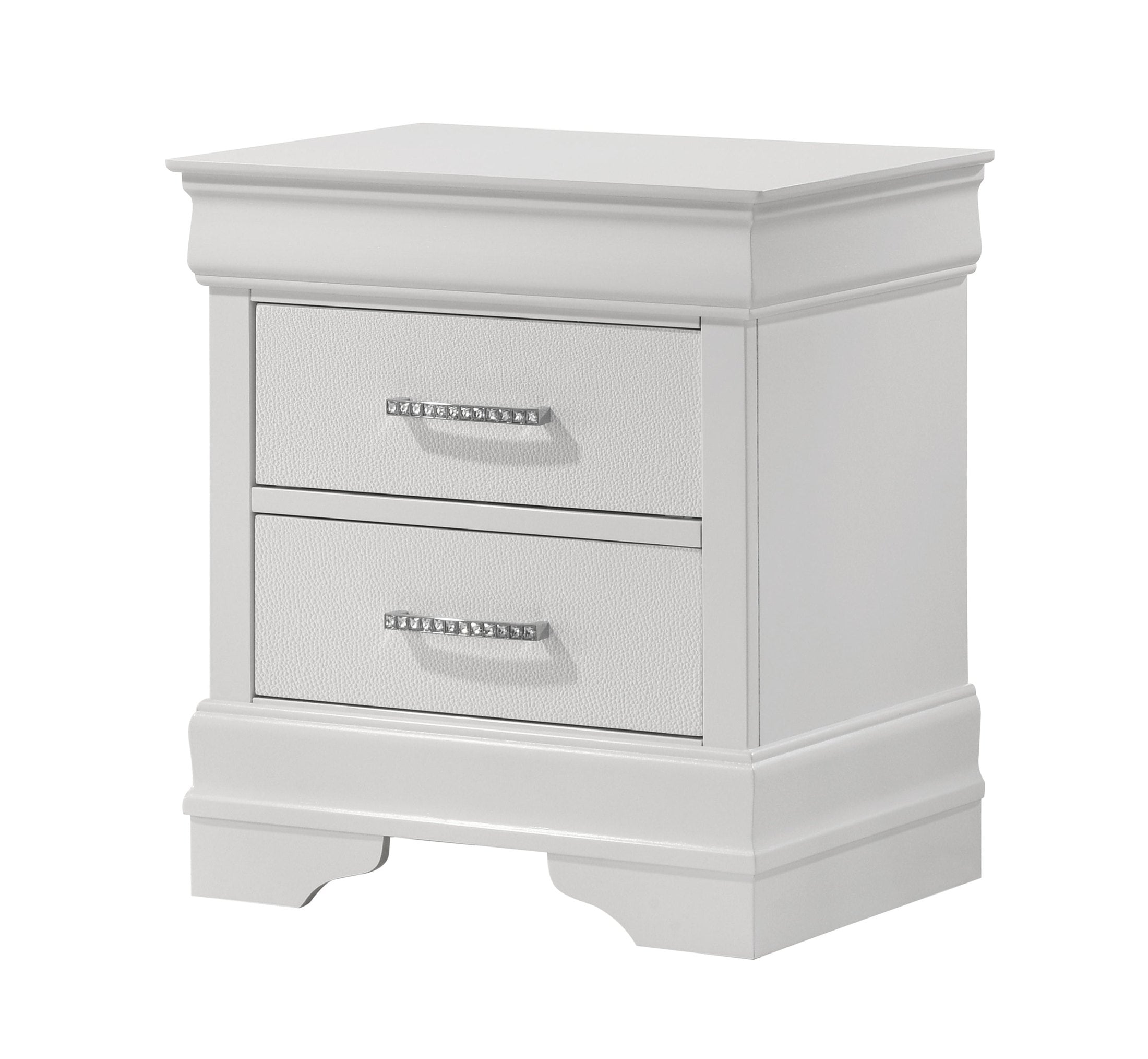 1pc Modern Glam Style Two Drawers Nightstand Solid Wood Crystal-Like Diamond Tufted Texture Finish Bedroom Furniture White