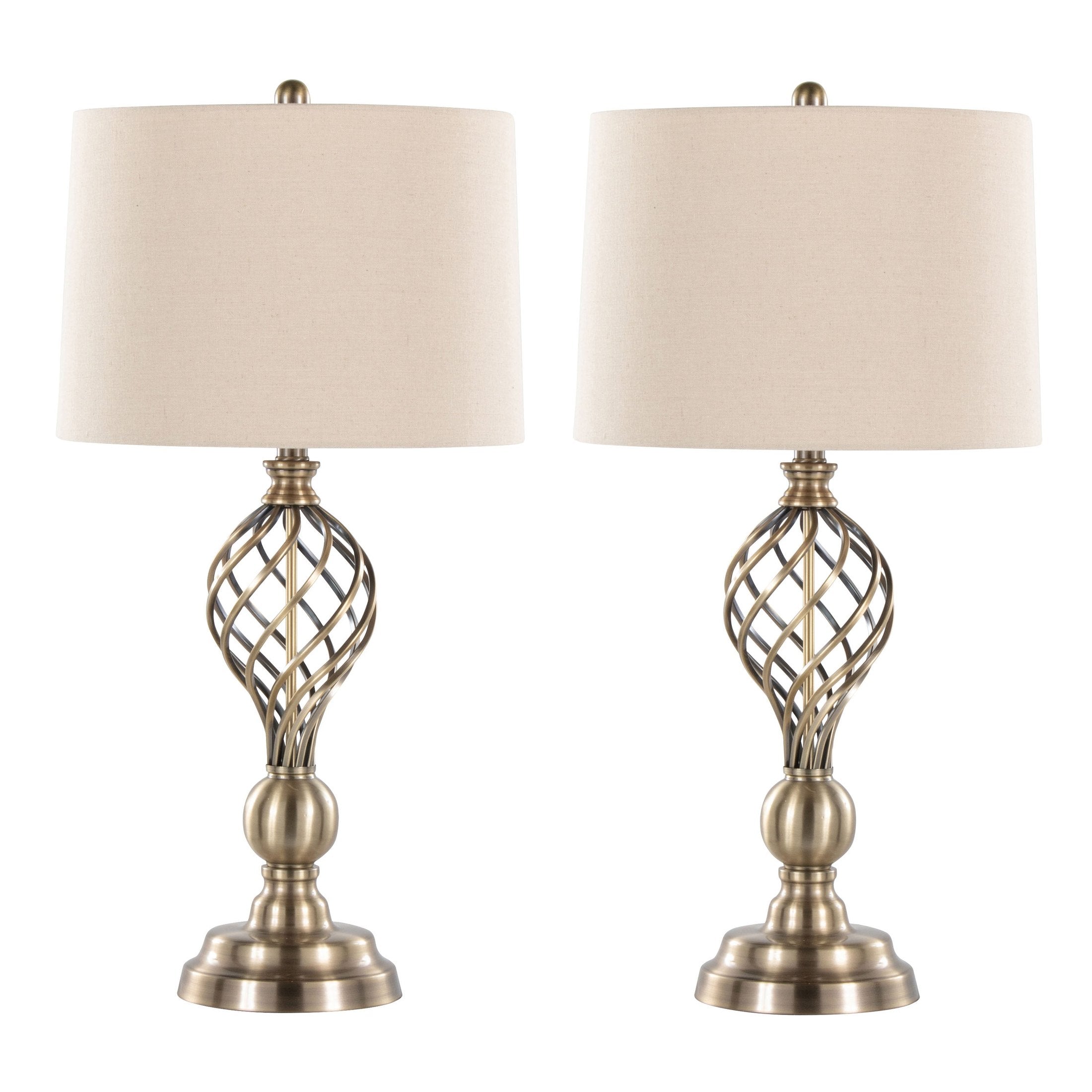 Linx Twist 29' Contemporary Metal Table Lamp in Antique Soft Brass and White Linen Shade from Grandview Gallery by LumiSource - Set of 2