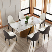 70.86 'Modern Artificial Stone Curved Pandora White Panel Bronze Iron Metal Legs-Can Accommodate 6-8 People