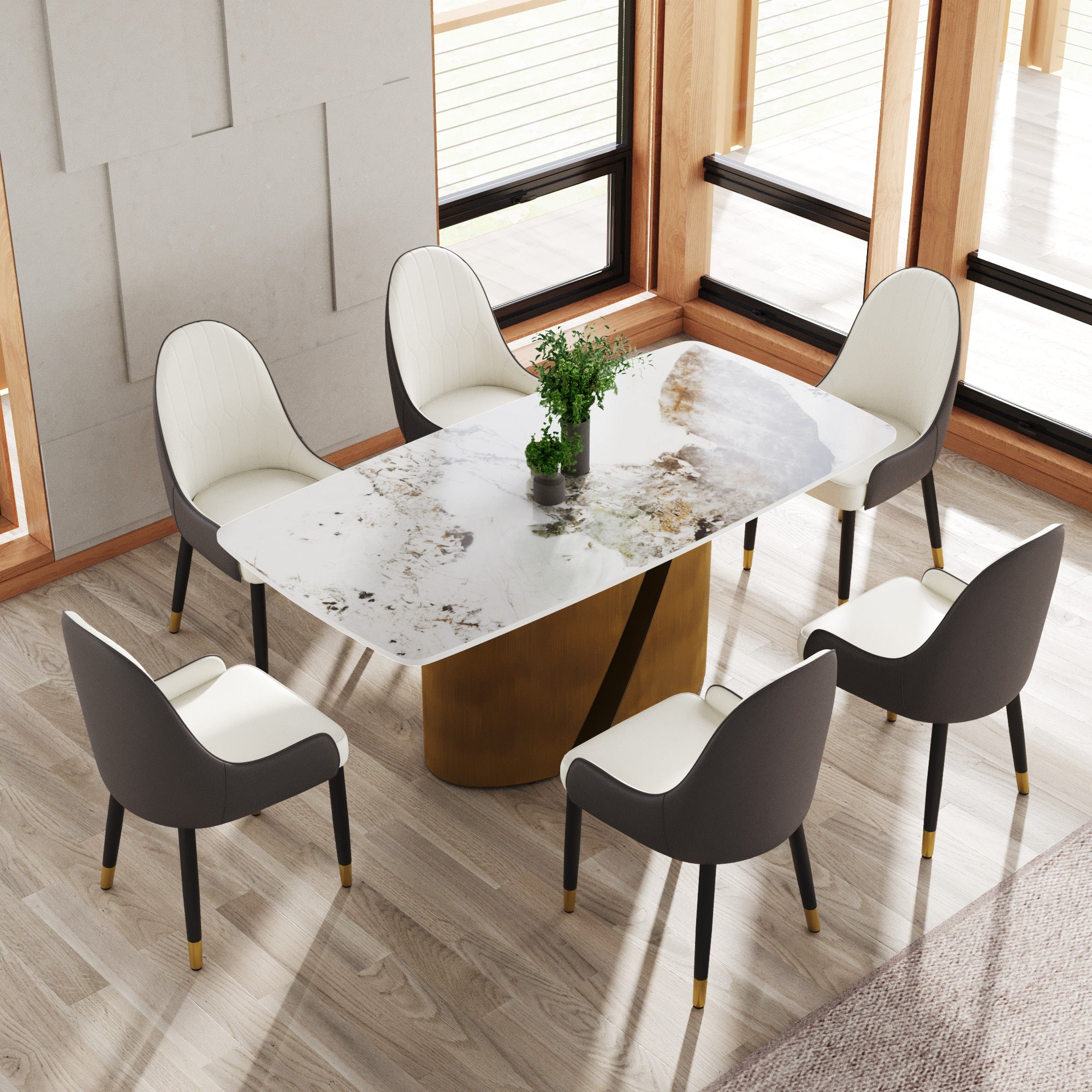 70.86 'Modern Artificial Stone Curved Pandora White Panel Bronze Iron Metal Legs-Can Accommodate 6-8 People