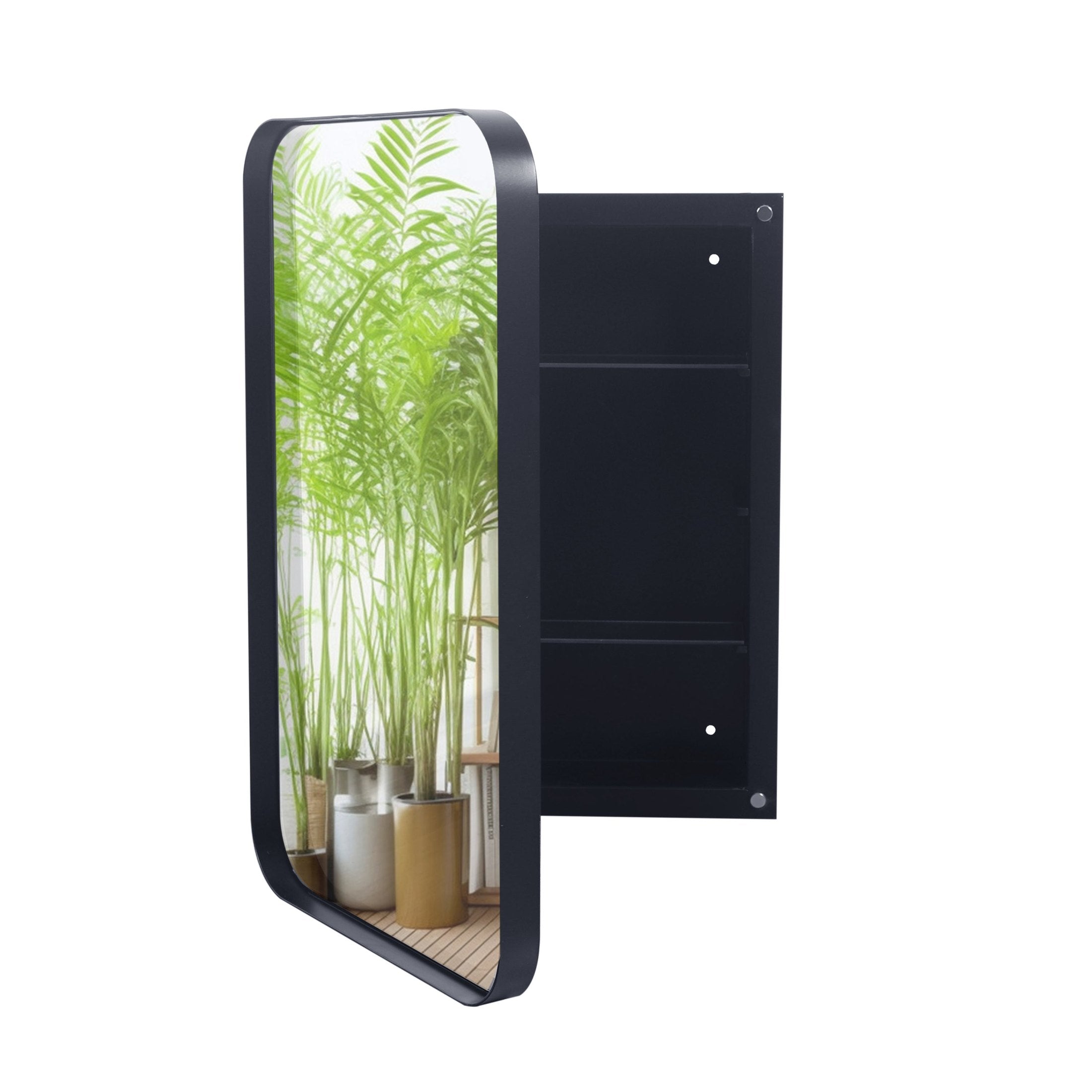 Modern Recessed Black Metal Framed Medicine Cabinet with Mirror and Adjustable Shelves for Bathroom Storage