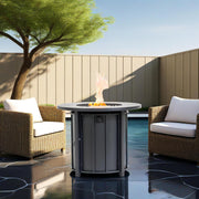 30' Propane Gas Fire Pit Table, 50000 BTU Round Steel Fire Pit with Wood Grain Ceramic Tabletop for Outside Patio Deck Garden Backyard- Black