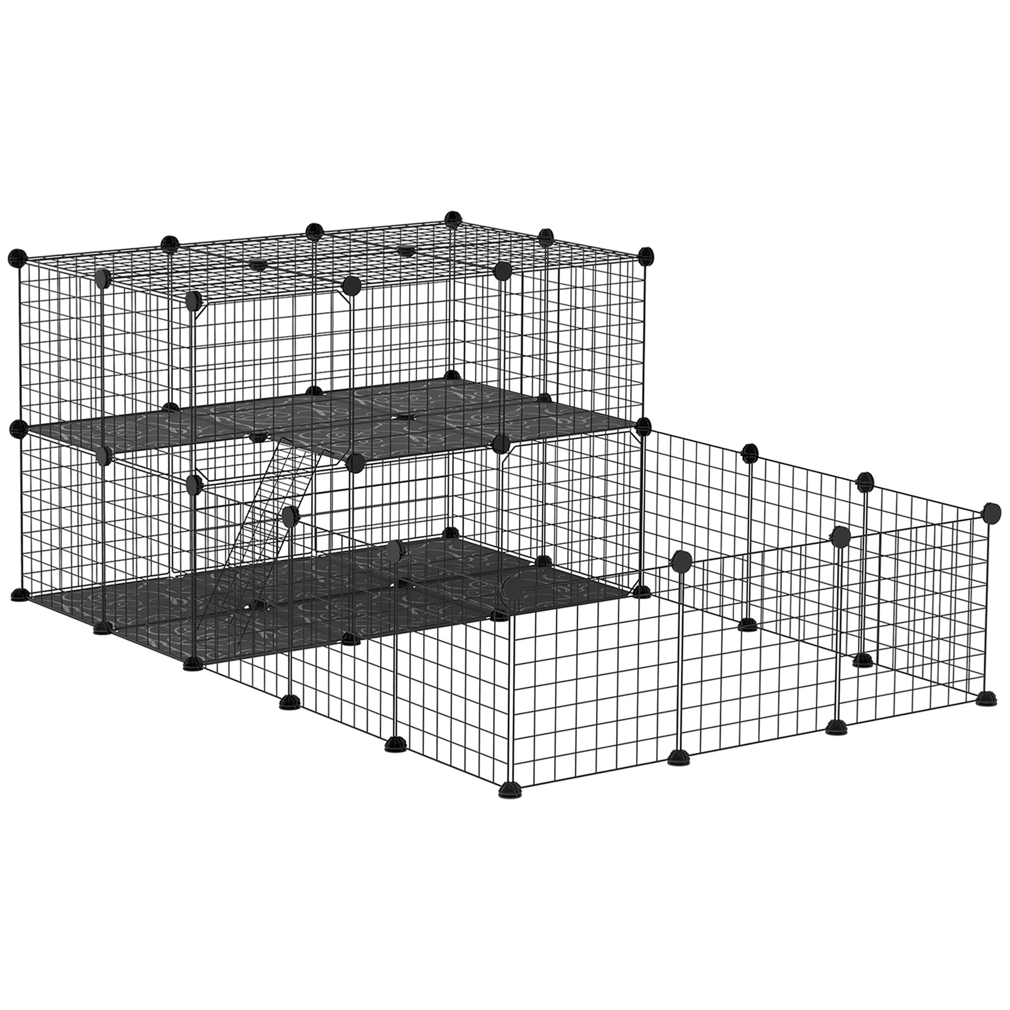 PawHut 47 Panels Pet Playpen, Small Animal Playpen with Doors, Portable Metal Wire Yard Bunny Pen for Guinea Pigs, Chinchillas, 14' x 14'