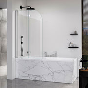 Frameless Double- Folding Shower Doors for Bathtub, 1/4' (6mm) Thick SGCC Tempered Glass Door, Bathroom Pivot Tub Glass Door 34 Inch. L * 58 Inch. H---Brushed Nickel