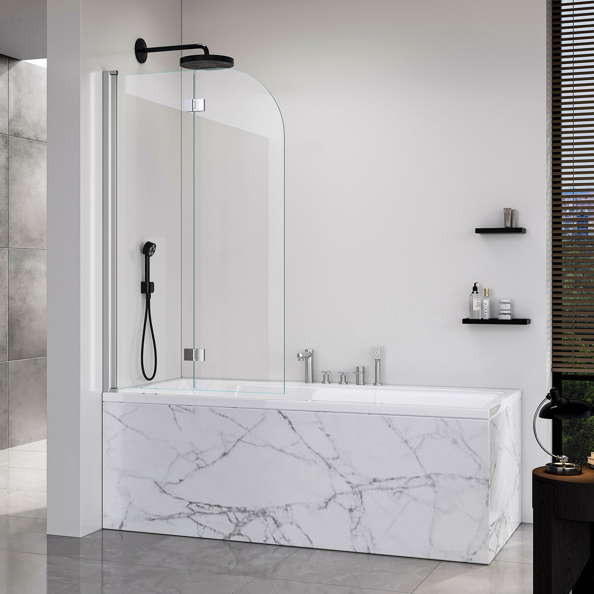 Frameless Double- Folding Shower Doors for Bathtub, 1/4' (6mm) Thick SGCC Tempered Glass Door, Bathroom Pivot Tub Glass Door 34 Inch. L * 58 Inch. H---Brushed Nickel