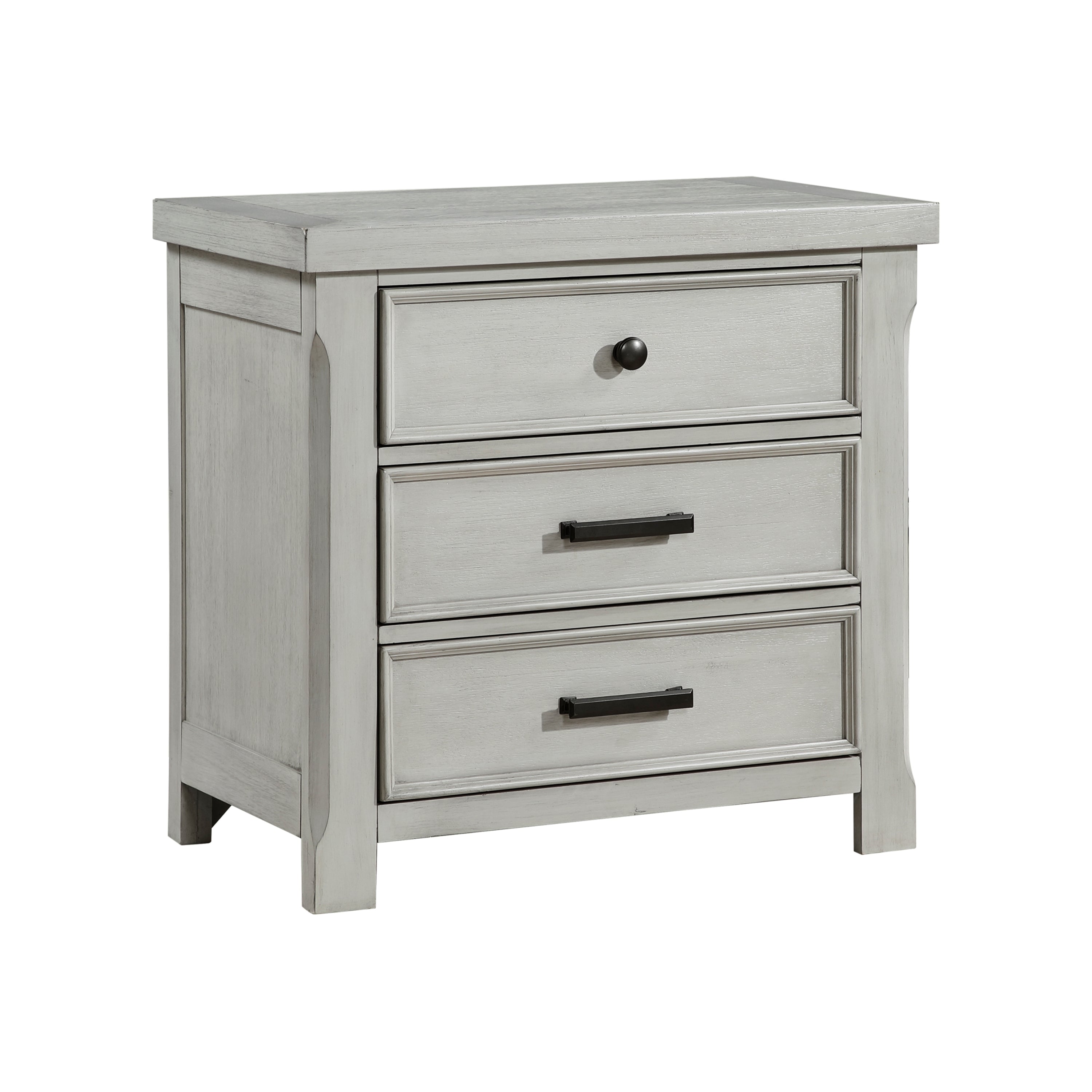 1pc Light Gray Finish Nightstand with 3x Drawers Storage Wooden Bedroom Furniture Farmhouse Style Bedside Cabinet