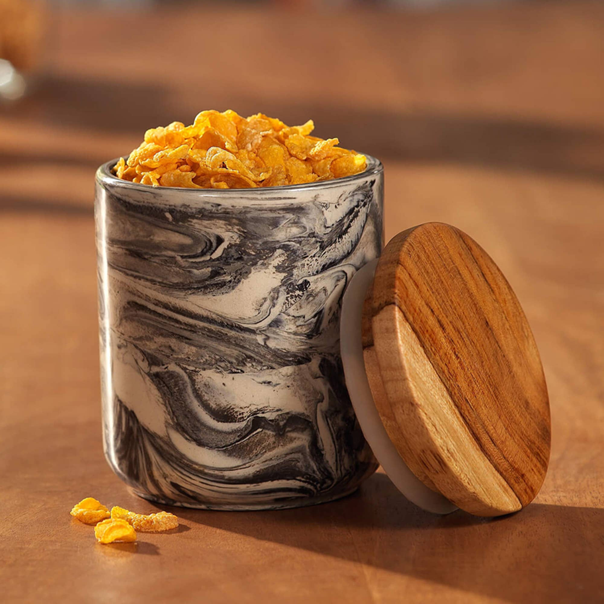 Ceramic Jar with Wooden Lid - Carbon