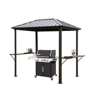 Grill Hardtop Gazebo - Outdoor Metal Hard Top Gazebo, Permanent BBQ Gazebo with Galvanized Steel, Aluminum Framed Pavilion with Shelves