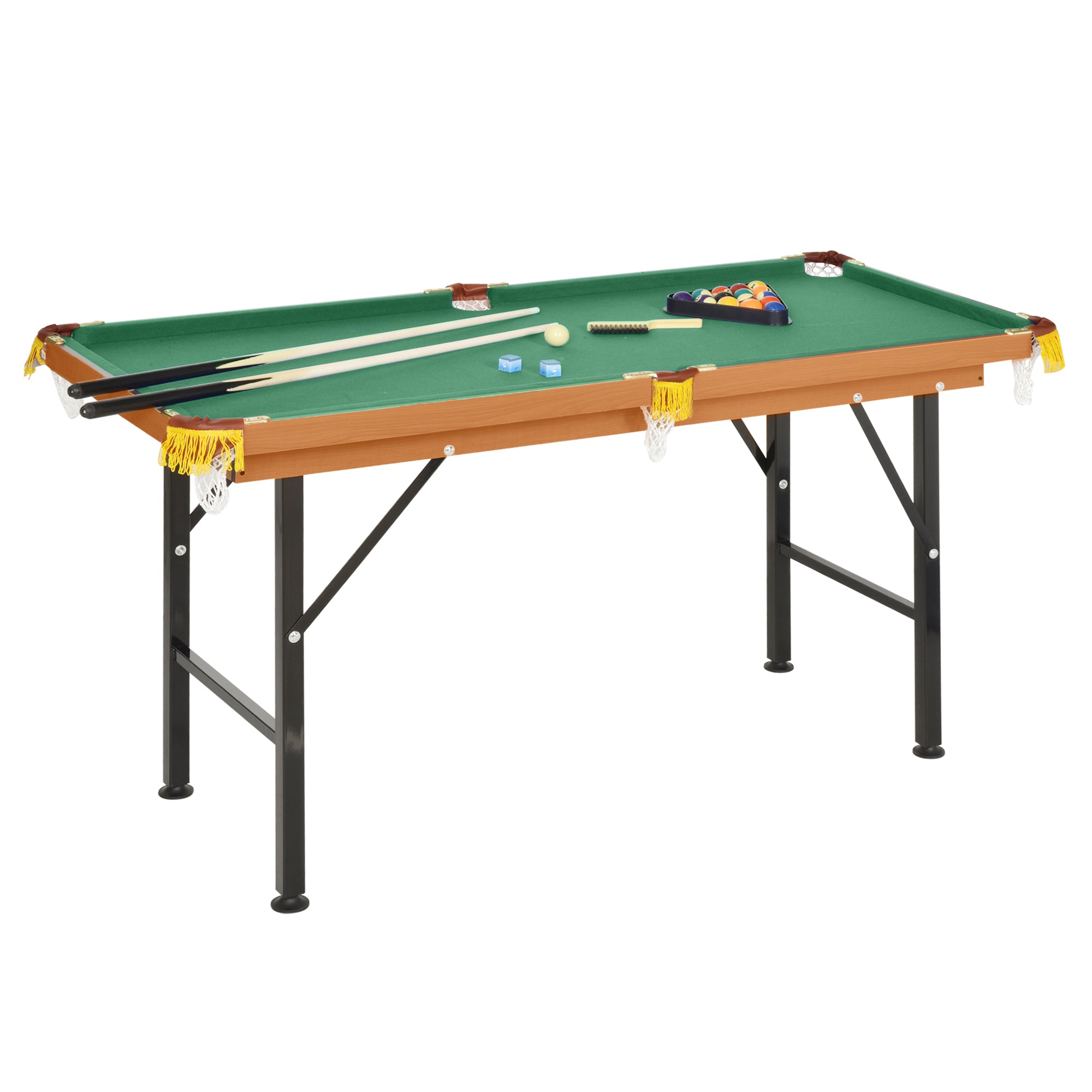 Soozier 55' Portable Folding Billiards Table Game Pool Table for Whole Family Number Use With Cues, Ball, Rack, Chalk, Green