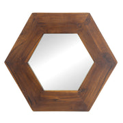 18.5' x 18.5' Hexagon Mirror with Solid Wood Frame, Wall Decor for Living Room Bathroom Hallway, Dark Brown