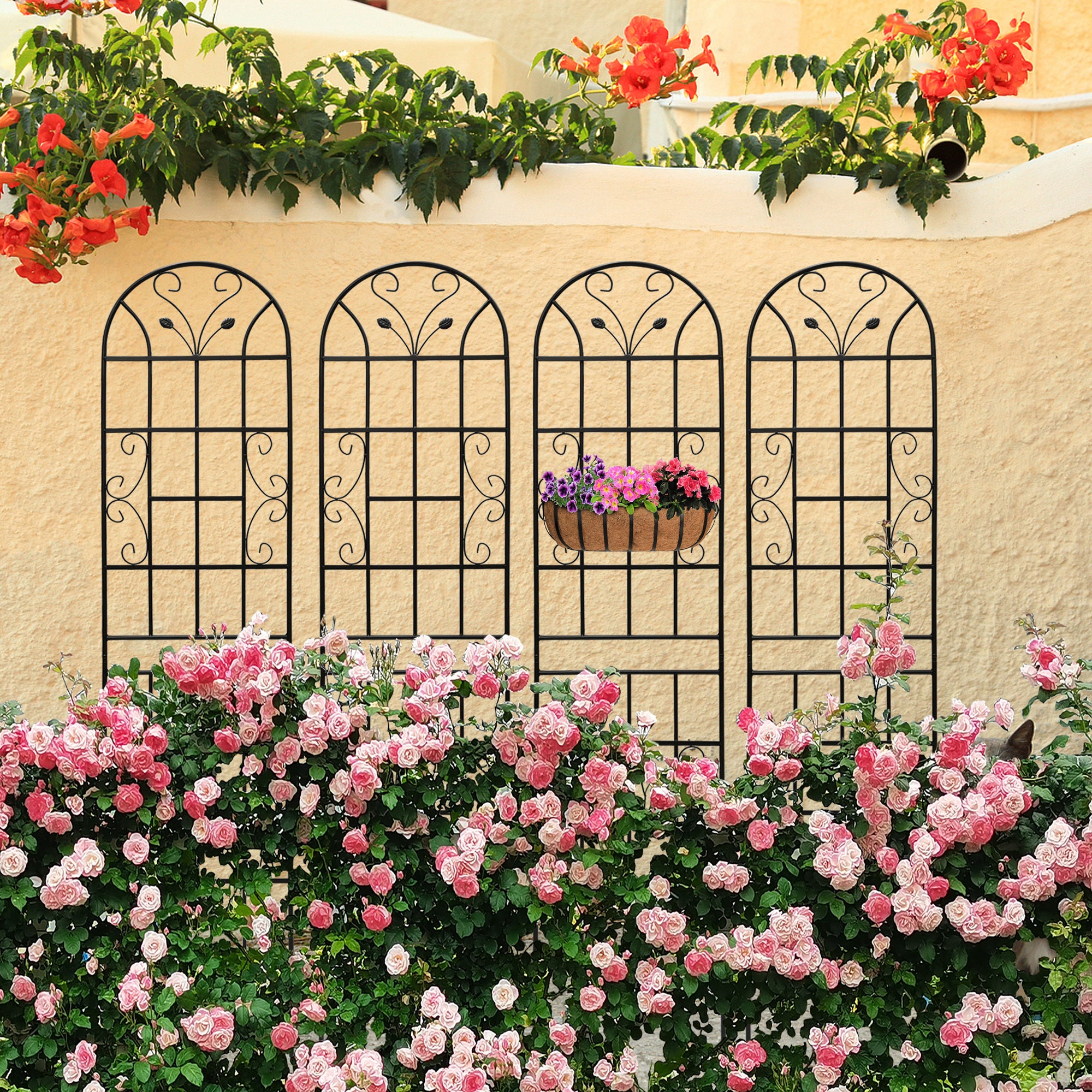 4 Pack Metal Garden Trellis 86.7' x 19.7' Rustproof Trellis for Climbing Plants Outdoor Flower Support Black