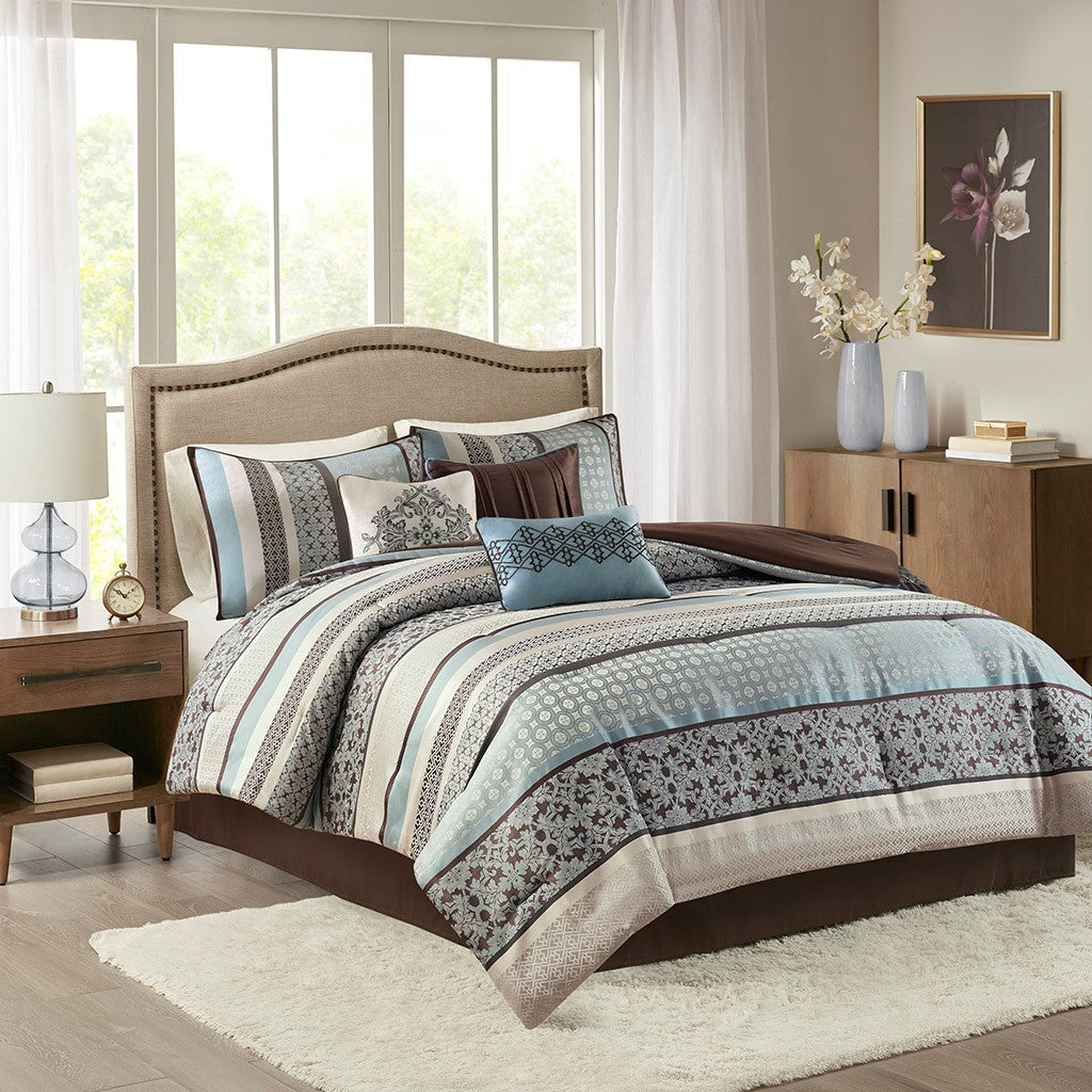 7 Piece Comforter Set Blue Cal King