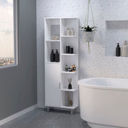 FM FURNITURE Quimby Linen Cabinet, with 1 door and 9 shelves, White
