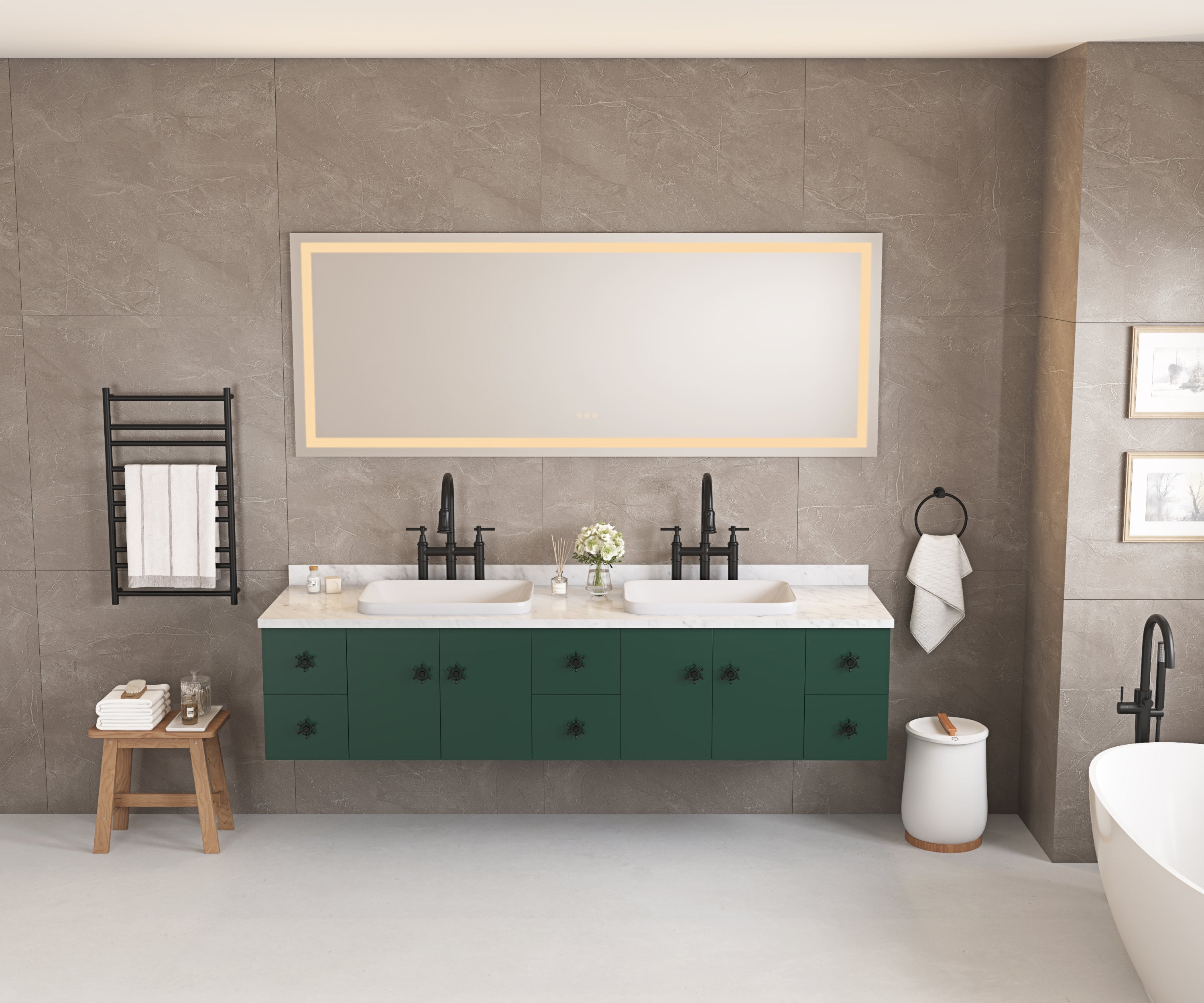 84*30LED Lighted Bathroom Wall Mounted Mirror with High Lumen+Anti-Fog Separately Control+Dimmer Function