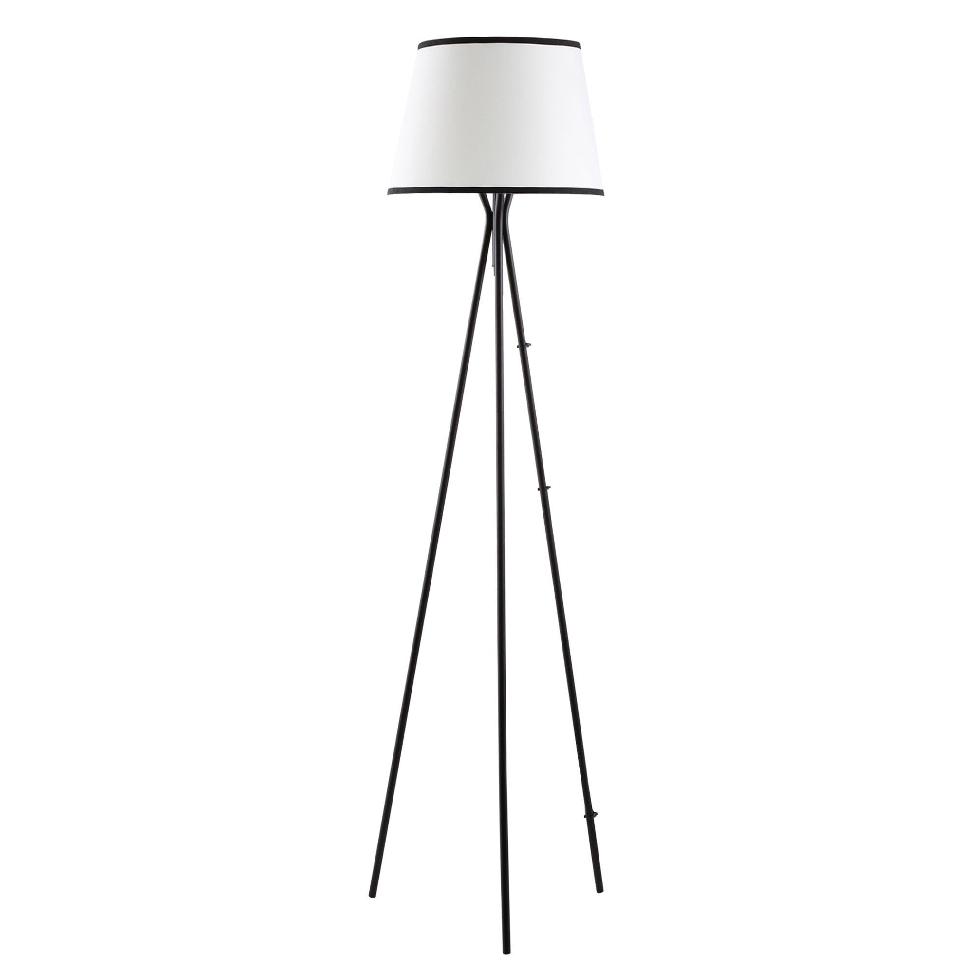 HOMCOM Modern Tripod Floor Lamp Free Standing Land Lamp w/ Steel Frame, Footswitch, Fabric Lampshade and E26 Base for Living Room, Bedroom, Office, Black