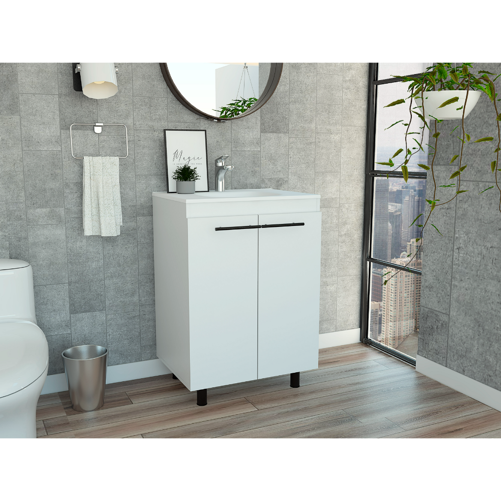Khari 24' Bathroom Vanity, Floor Cabinet, Double Door, Two Shelves -White