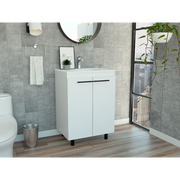 Khari 24' Bathroom Vanity, Floor Cabinet, Double Door, Two Shelves -White