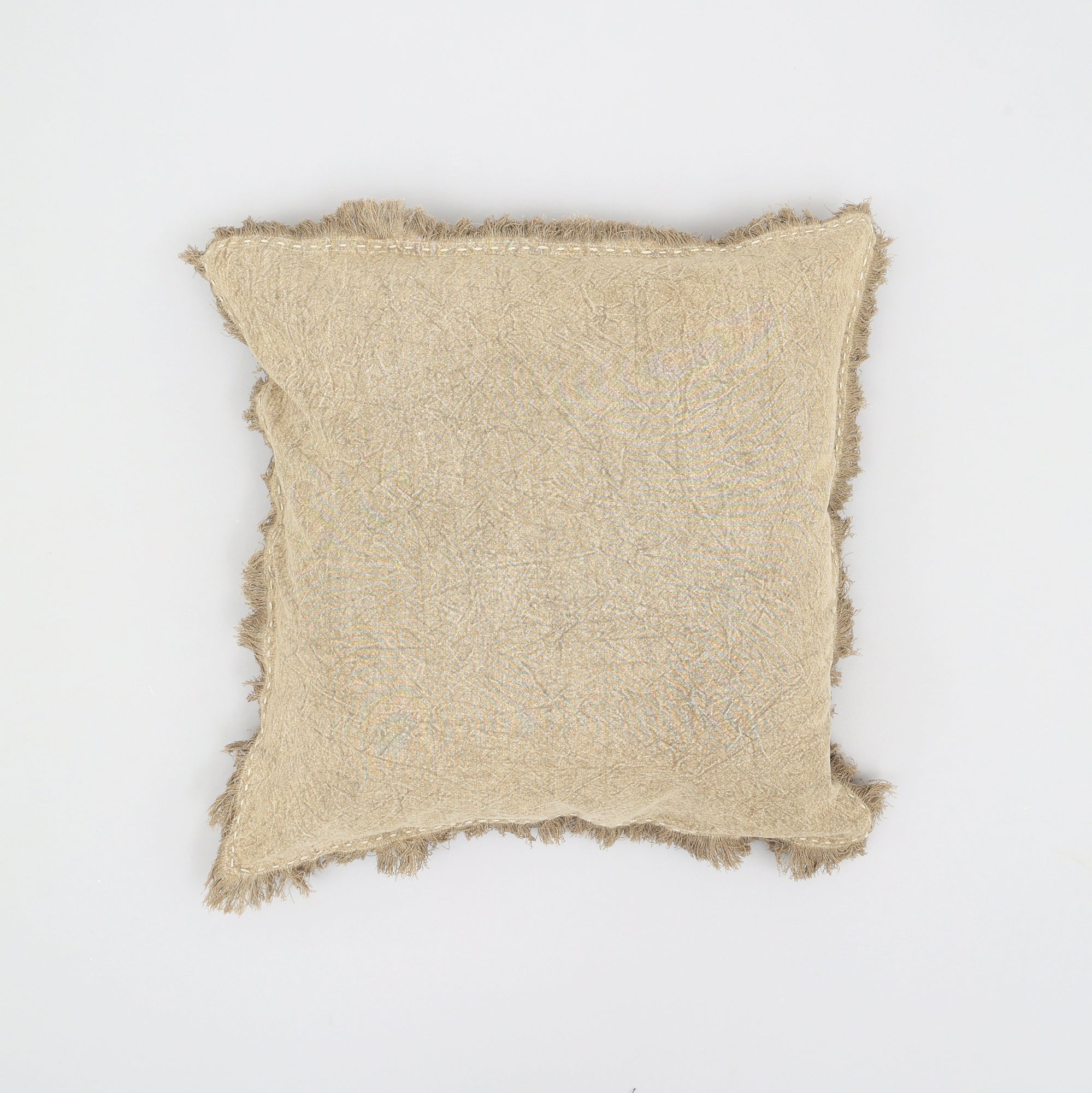 Stonewashed Linen Throw Pillow with Handworked Edges & Fringe -22X22'