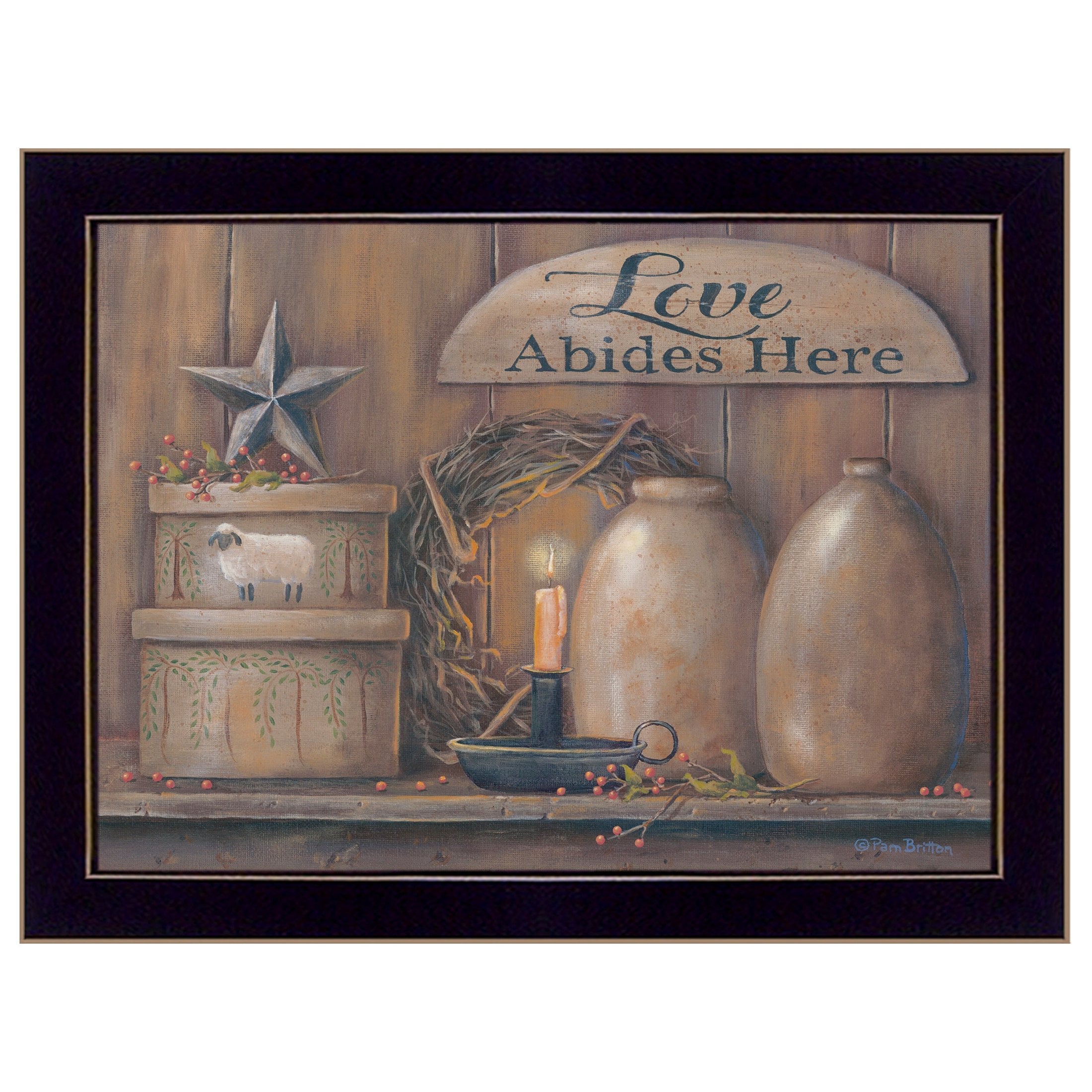 'Love Abides Here Shelf' By Pam Britton, Ready to Hang Framed Print, Black Frame