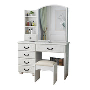 Fashion Vanity Desk with Mirror and Adjustable Lighting in White MDF, 6 Drawers, 3 Color Light Modes