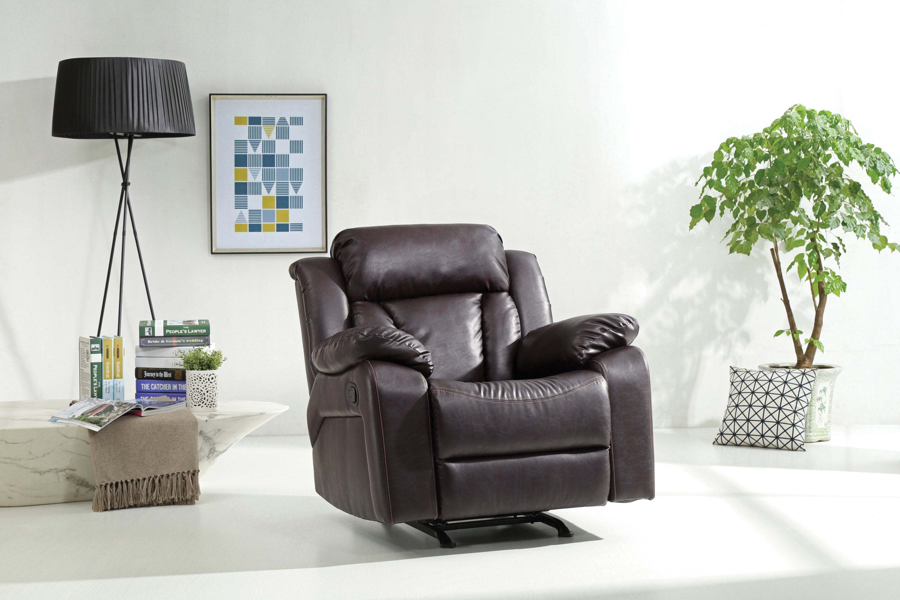 Cozy Casual Rocker Recliner In Dark Brown
