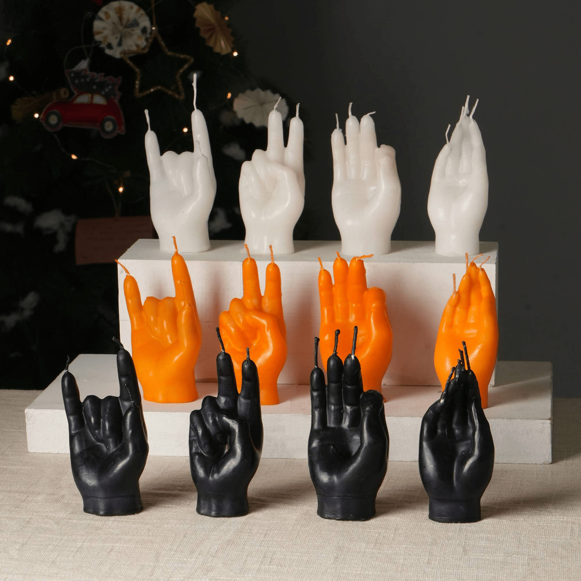 Funky Hands Gesture Halloween Multicolor Candle Box - 12 Pcs'