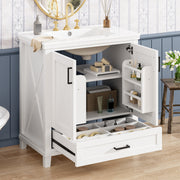 30-inch Bathroom Vanity with Single Sink, Solid Wood Frame + MDF, 2 Soft-Close Doors, 1 Divided Drawer, Dual Storage Shelves, Ample Storage Space, Ideal for Small to Medium Bathrooms