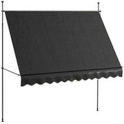 Outsunny Manual Retractable Awning, 118' Non-Screw Freestanding Patio Sun Shade Shelter with Support Pole Stand and UV Resistant Fabric, for Window, Door, Porch, Deck, Black
