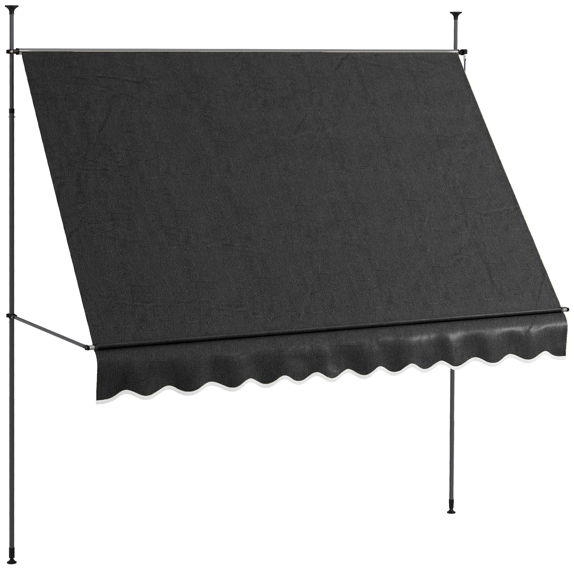 Outsunny Manual Retractable Awning, 118' Non-Screw Freestanding Patio Sun Shade Shelter with Support Pole Stand and UV Resistant Fabric, for Window, Door, Porch, Deck, Black