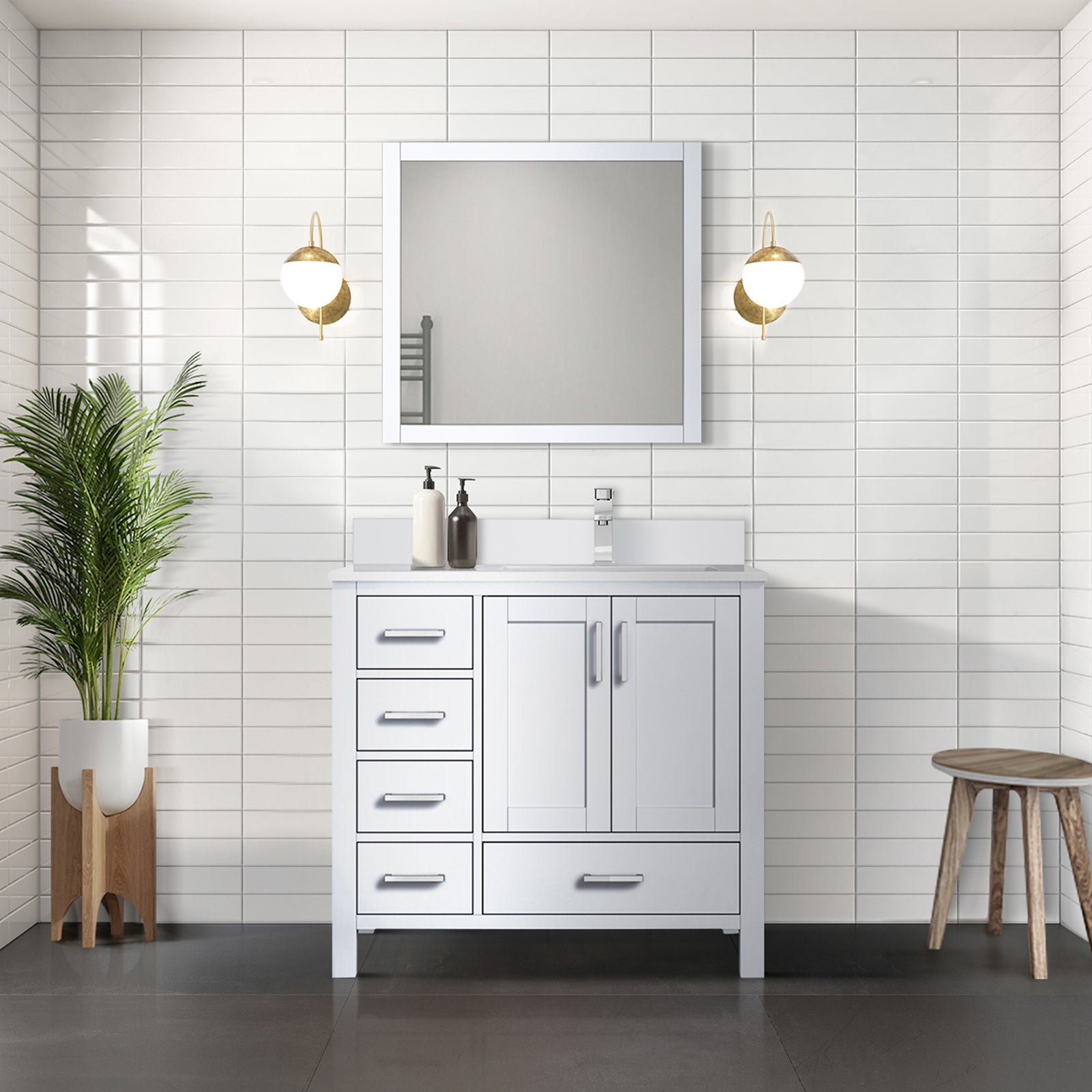 White Bath Vanity 36 in. W x 22 in. D, Right Offset and Cultured Marble Top