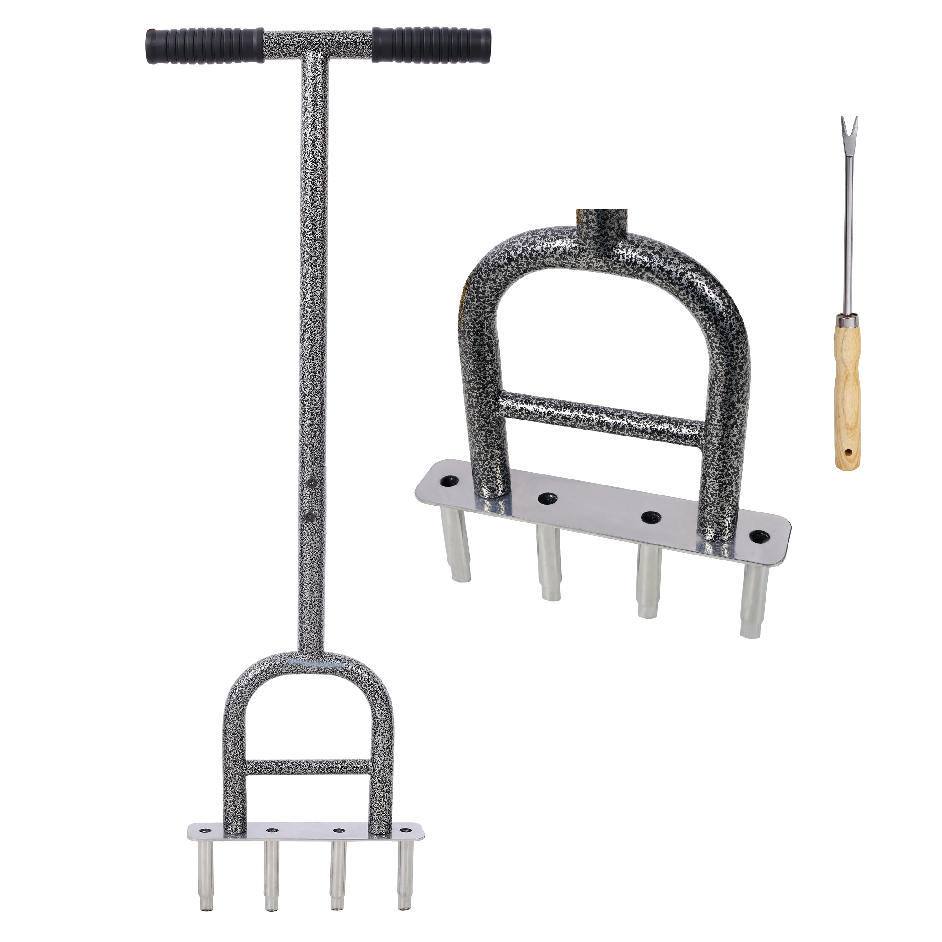 Lawn Coring Aerator,  4 Corer Plug Aerator Tool with Soft Rubber Grip, Manual Grass Aerating Tool, Garden Tool & Cleaning Hand Tool for Loosening Soil and Improving Lawn Health