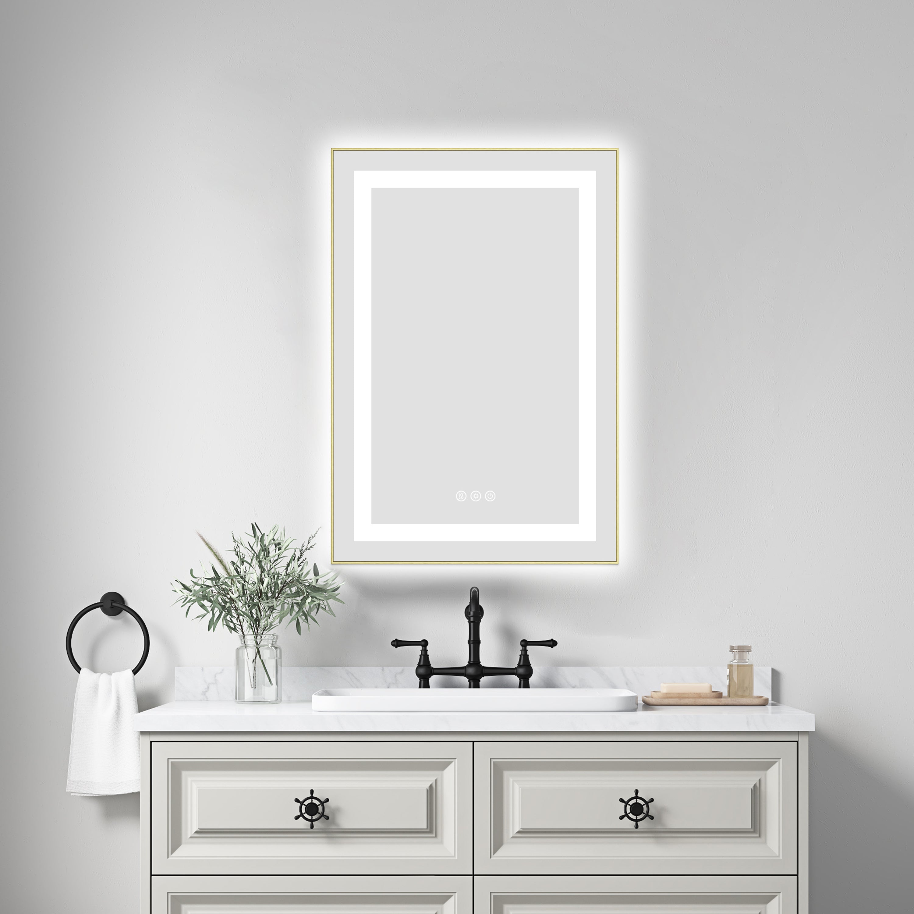 20' x 30' LED Bathroom Mirror with Front and Backlight, Wall Mounted Vanity Mirror with Aluminum Frame, Anti-Fog, Memory, 3 Colors, Stepless Dimmable