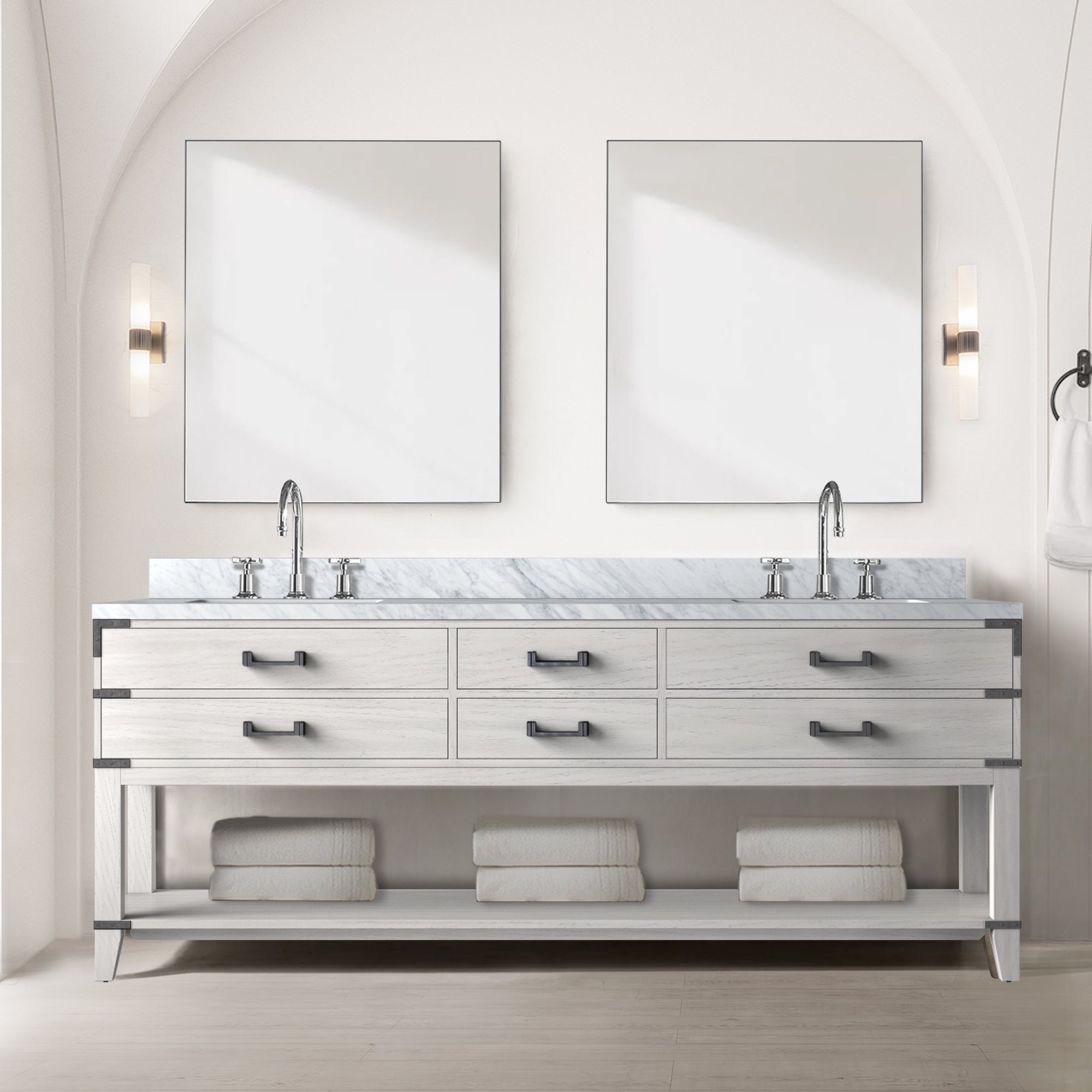 White Oak Double Bath Vanity 84 in. W x 22 in. D