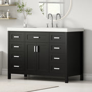 [Video] 48' Bathroom Vanity with Sink, 2 Doors and 8 Drawers, Soft Close System, Classic Design, Black