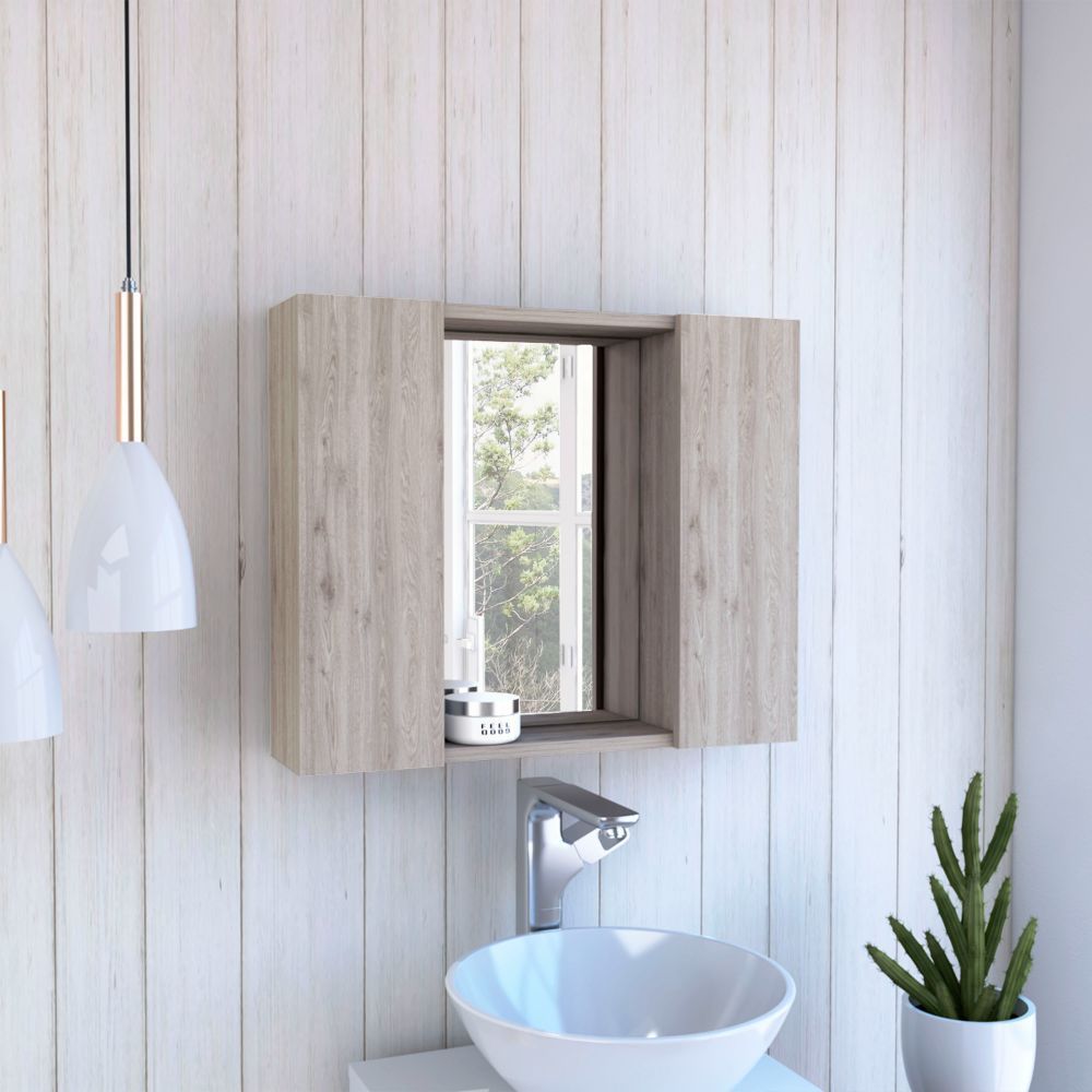 Medicine Double Door Cabinet 19' H, One External Shelf, Light Gray